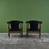 Pair of Black Leather Lounge Chairs for Glenn of California