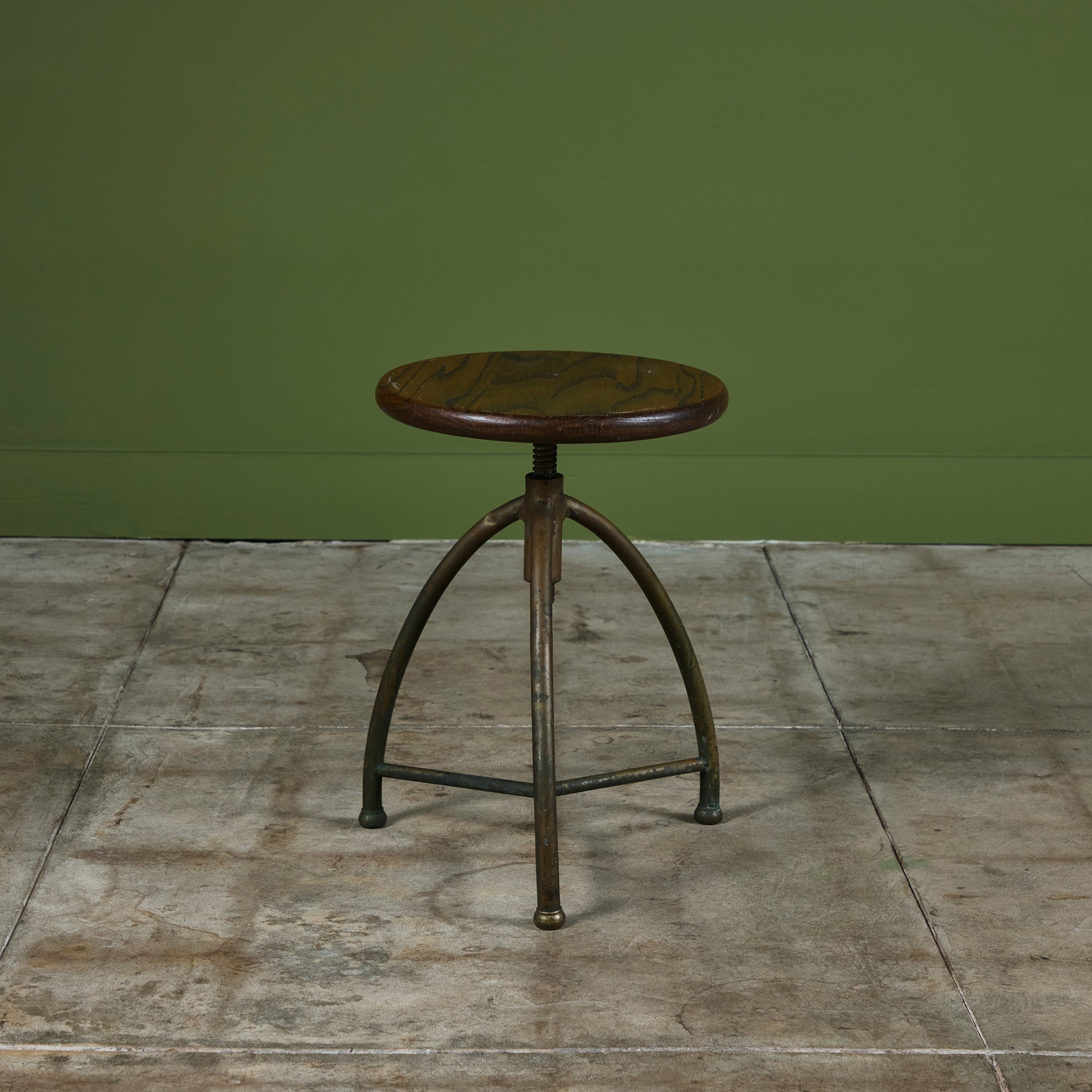 Industrial Adjustable Stool with Tripod Brass Base