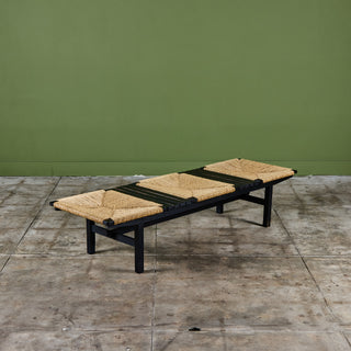 AFM Japanese Modernist Slat Bench with Rush Seat