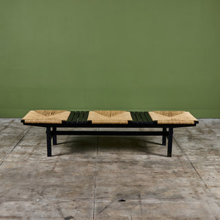AFM Japanese Modernist Slat Bench with Rush Seat