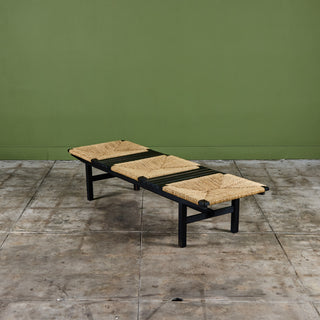 AFM Japanese Modernist Slat Bench with Rush Seat