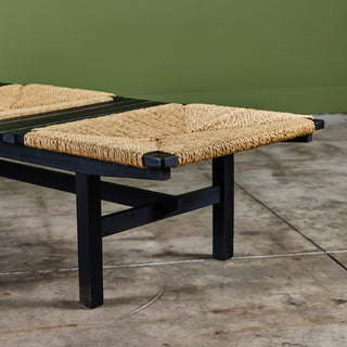 AFM Japanese Modernist Slat Bench with Rush Seat