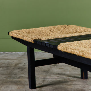 AFM Japanese Modernist Slat Bench with Rush Seat