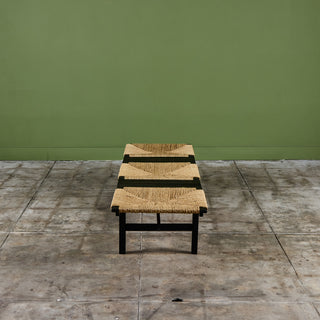 AFM Japanese Modernist Slat Bench with Rush Seat