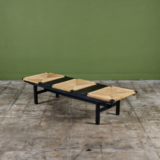 AFM Japanese Modernist Slat Bench with Rush Seat