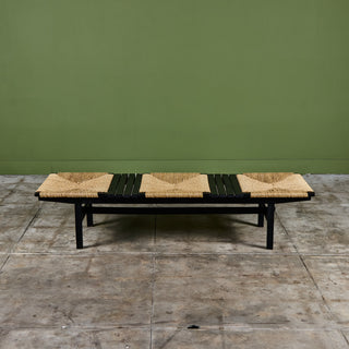 AFM Japanese Modernist Slat Bench with Rush Seat