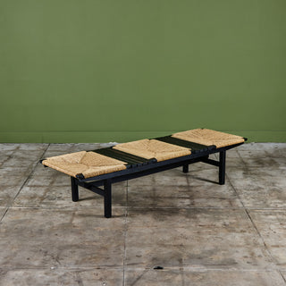 AFM Japanese Modernist Slat Bench with Rush Seat