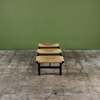 AFM Japanese Modernist Slat Bench with Rush Seat
