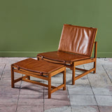 Arne Karlsen and Peter Hjort Leather and Cane Lounge Chair and Ottoman