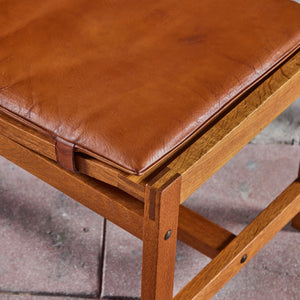 Arne Karlsen and Peter Hjort Leather and Cane Lounge Chair and Ottoman