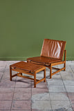 Arne Karlsen and Peter Hjort Leather and Cane Lounge Chair and Ottoman