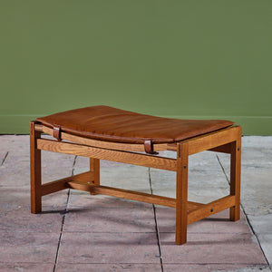 Arne Karlsen and Peter Hjort Leather and Cane Lounge Chair and Ottoman