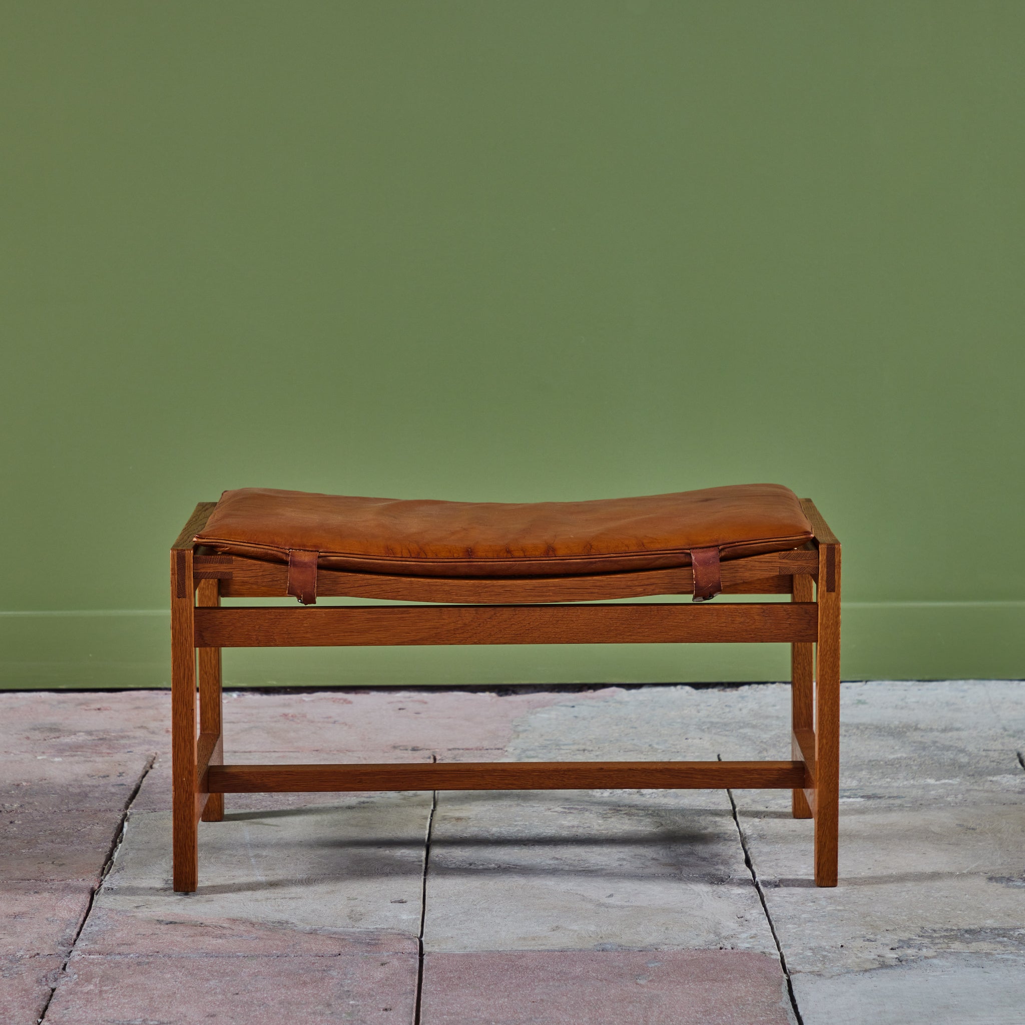 Arne Karlsen and Peter Hjort Leather and Cane Lounge Chair and Ottoman