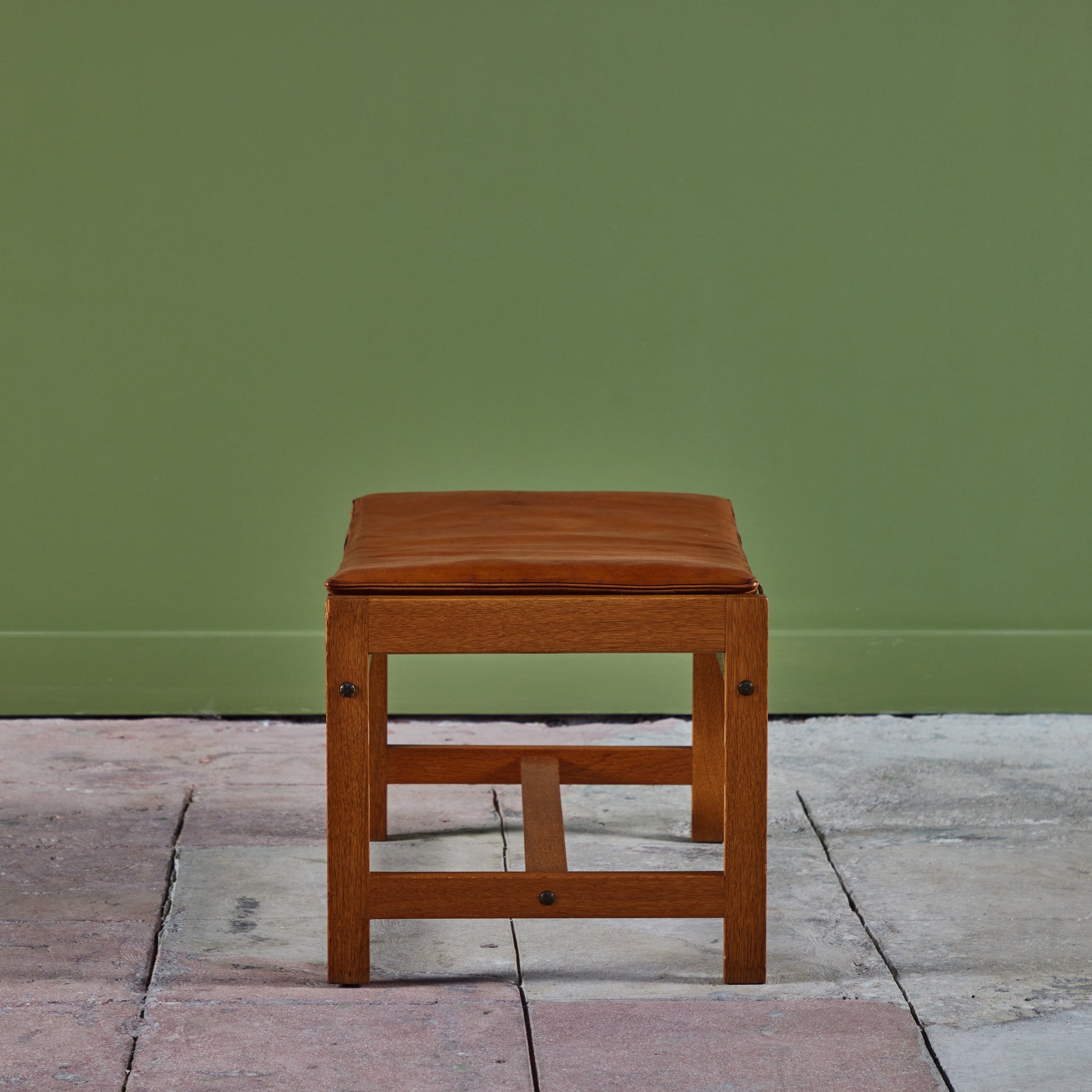 Arne Karlsen and Peter Hjort Leather and Cane Lounge Chair and Ottoman