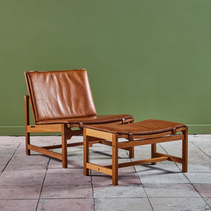 Arne Karlsen and Peter Hjort Leather and Cane Lounge Chair and Ottoman