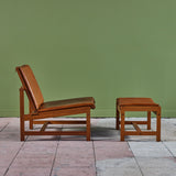 Arne Karlsen and Peter Hjort Leather and Cane Lounge Chair and Ottoman