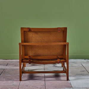 Arne Karlsen and Peter Hjort Leather and Cane Lounge Chair and Ottoman