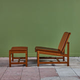 Arne Karlsen and Peter Hjort Leather and Cane Lounge Chair and Ottoman