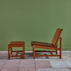 Arne Karlsen and Peter Hjort Leather and Cane Lounge Chair and Ottoman