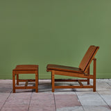 Arne Karlsen and Peter Hjort Leather and Cane Lounge Chair and Ottoman