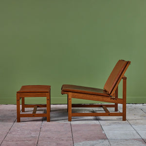Arne Karlsen and Peter Hjort Leather and Cane Lounge Chair and Ottoman