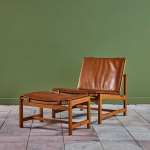 Arne Karlsen and Peter Hjort Leather and Cane Lounge Chair and Ottoman