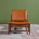 Arne Karlsen and Peter Hjort Leather and Cane Lounge Chair and Ottoman