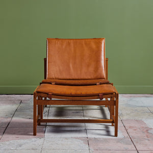 Arne Karlsen and Peter Hjort Leather and Cane Lounge Chair and Ottoman