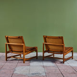 Pair of Arne Karlsen and Peter Hjort Leather and Cane Lounge Chairs