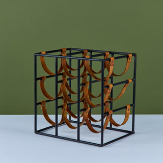 Arthur Umanoff Wrought Iron and Leather Wine Rack