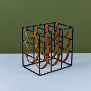 Arthur Umanoff Wrought Iron and Leather Wine Rack