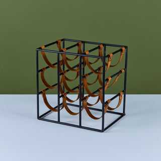 Arthur Umanoff Wrought Iron and Leather Wine Rack