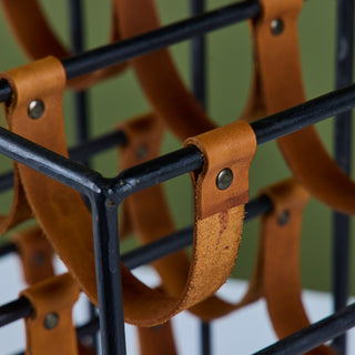 Arthur Umanoff Wrought Iron and Leather Wine Rack