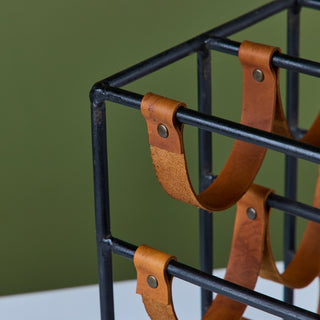 Arthur Umanoff Wrought Iron and Leather Wine Rack