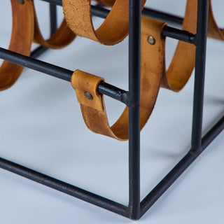 Arthur Umanoff Wrought Iron and Leather Wine Rack