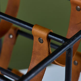 Arthur Umanoff Wrought Iron and Leather Wine Rack