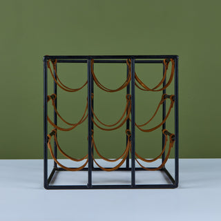 Arthur Umanoff Wrought Iron and Leather Wine Rack