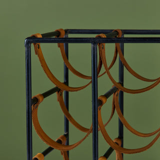 Arthur Umanoff Wrought Iron and Leather Wine Rack