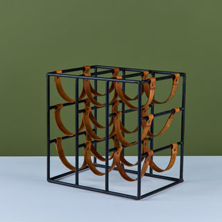 Arthur Umanoff Wrought Iron and Leather Wine Rack