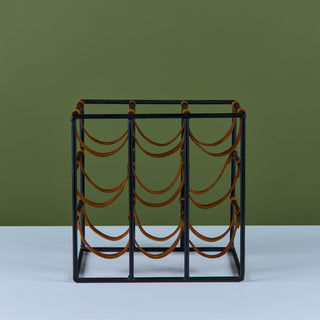 Arthur Umanoff Wrought Iron and Leather Wine Rack