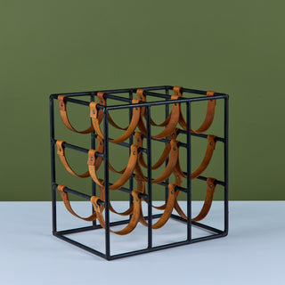 Arthur Umanoff Wrought Iron and Leather Wine Rack