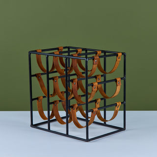 Arthur Umanoff Wrought Iron and Leather Wine Rack