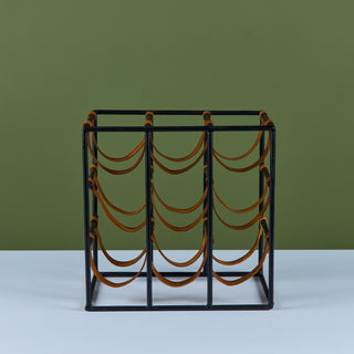 Arthur Umanoff Wrought Iron and Leather Wine Rack