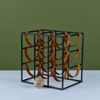 Arthur Umanoff Wrought Iron and Leather Wine Rack