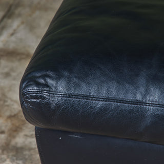Postmodern Black Leather Swivel Lounge Chair & Ottoman