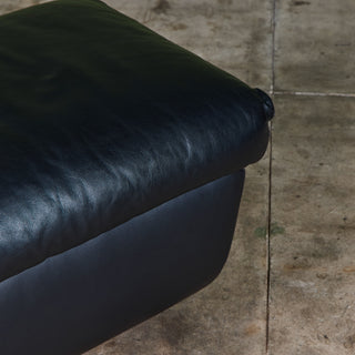 Postmodern Black Leather Swivel Lounge Chair & Ottoman