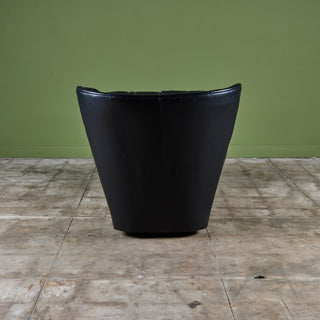 Postmodern Black Leather Swivel Lounge Chair & Ottoman