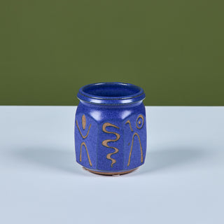Etched Stoneware Glazed Cup