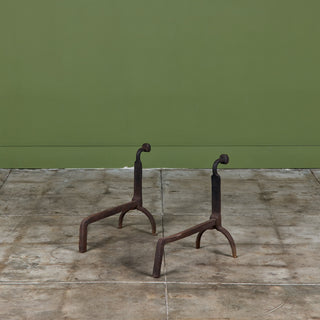 Pair of Faceted Ball Finial Andirons