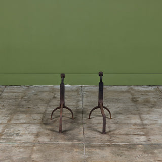 Pair of Faceted Ball Finial Andirons